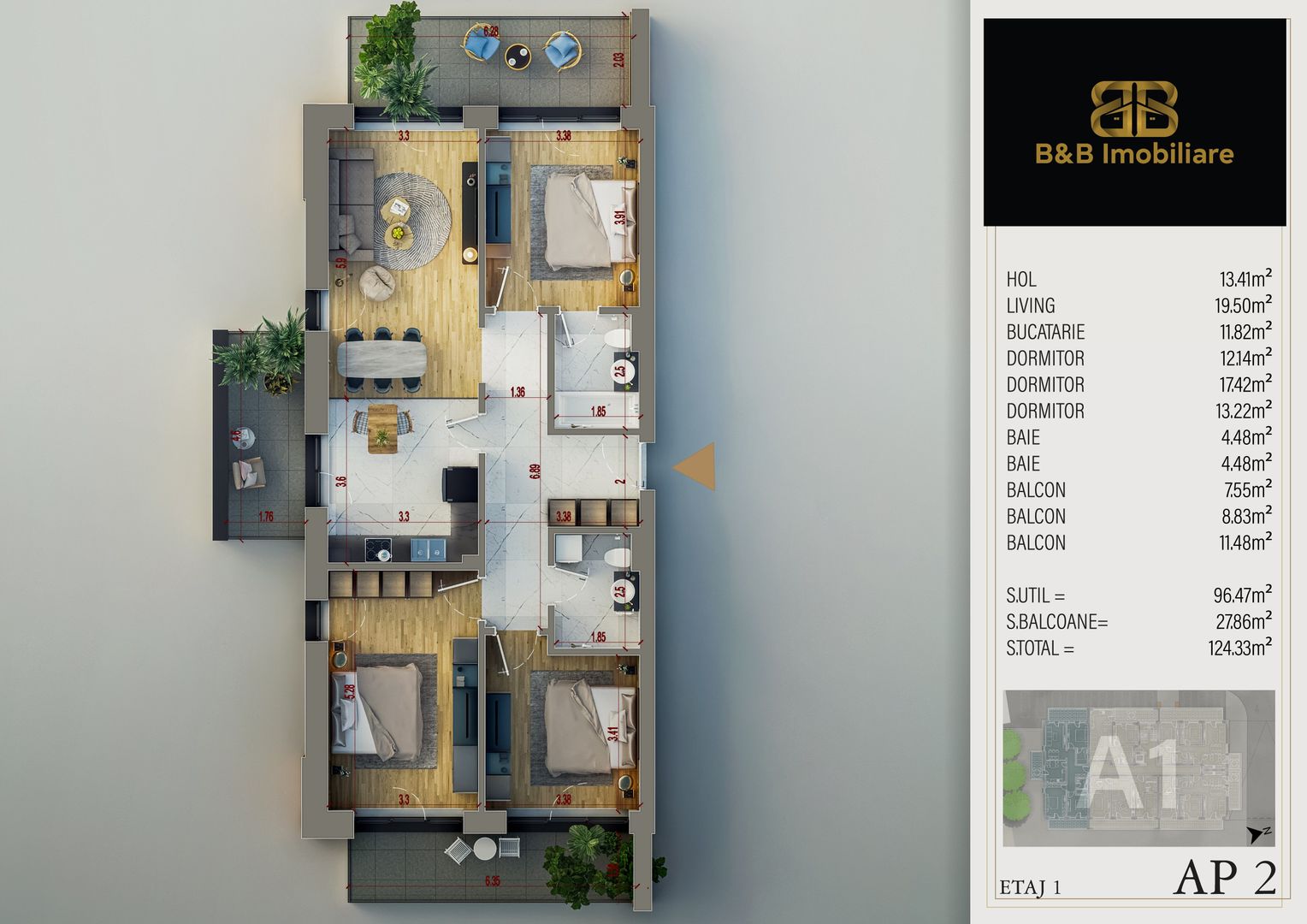 4 camere PREMIUM-Pallady -direct dezvoltator - Schiță 7