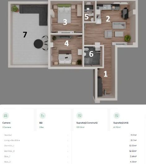 Apartament 3 camere, terasă 31 mp Otopeni central | parcare, comision 0 - Schiță 13