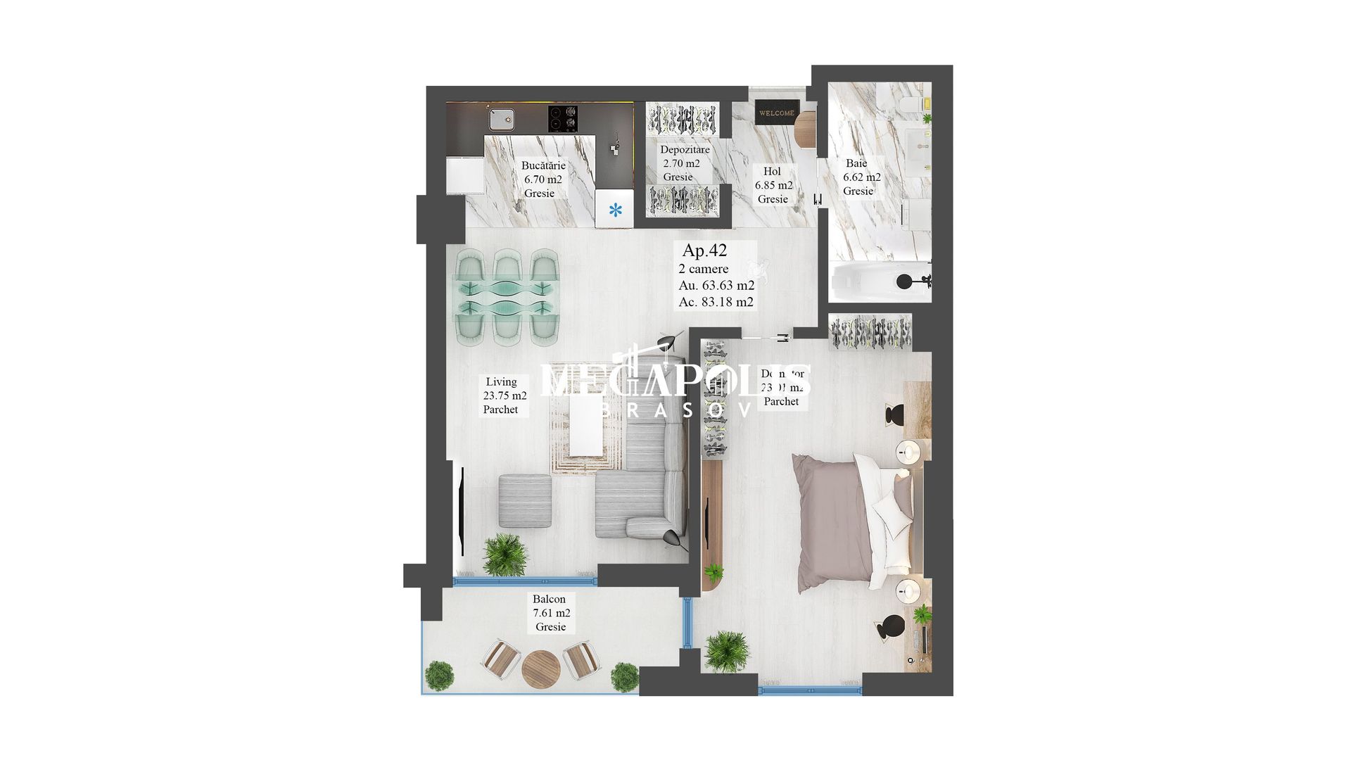 Apartament cu 2 camere | Noua | 64 mp Utili - Poză 6