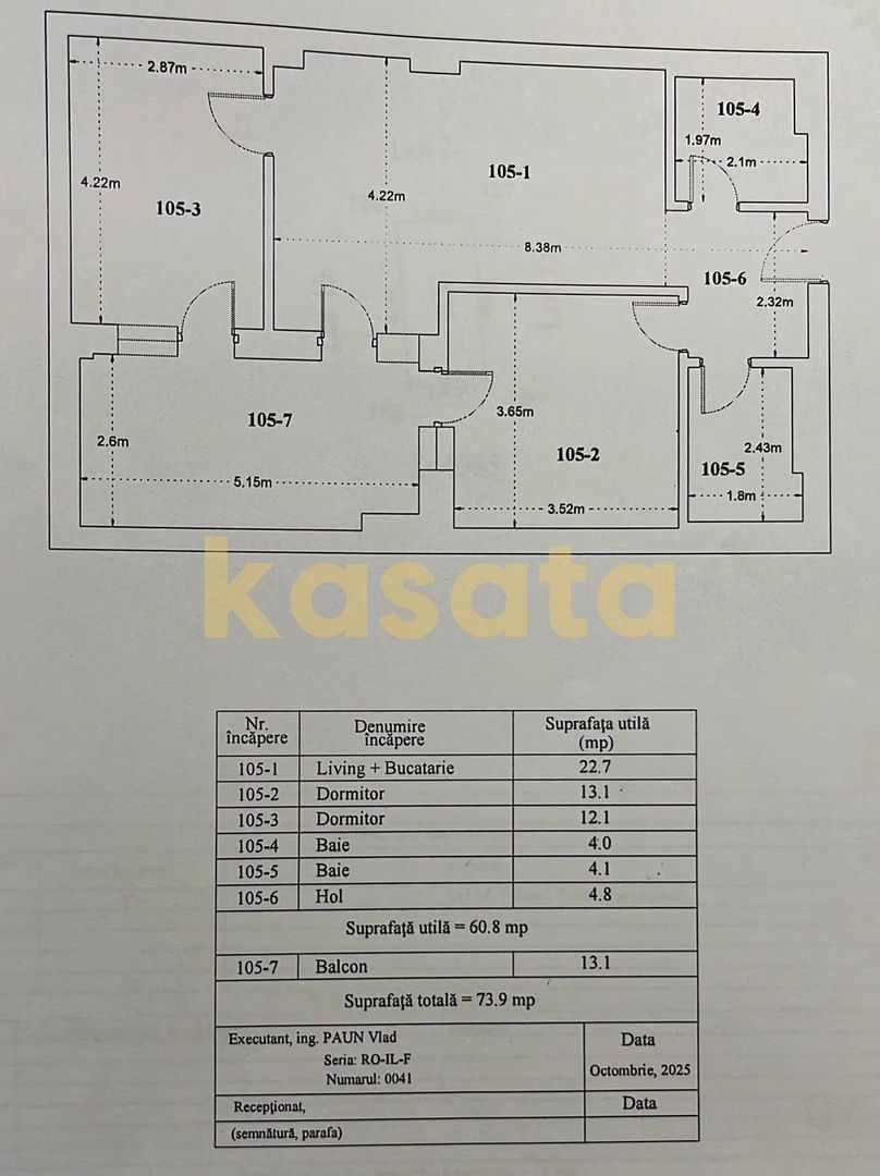 3 camere | Metrou 7 minute / loc parcare inclus - Schiță 15