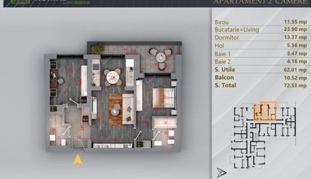 Apartament 3 camere Proiect Premium Independent Energetic
