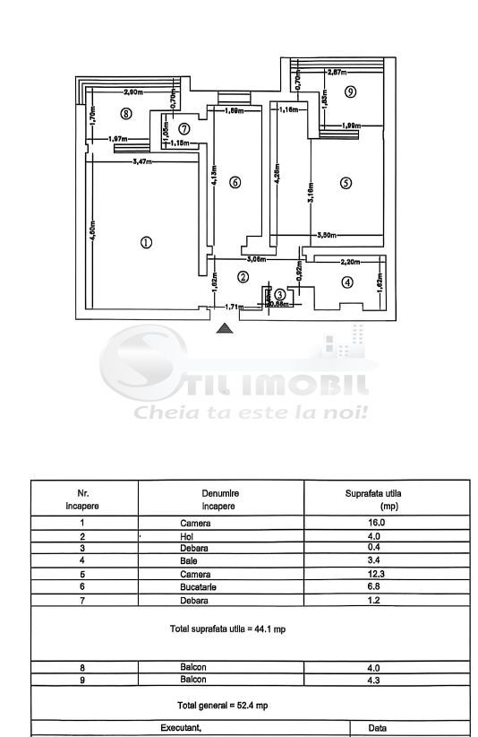 Apartament 2 camere decomandat - 52mp -Piata Nicolina - 87.000 euro ! - Schiță 1