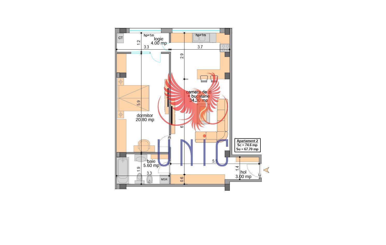 Apartament 2 camere exclusivist in bloc stil Boutique Ultracentral - Schiță 5