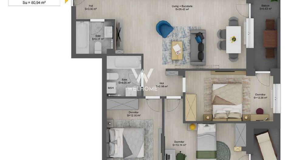 Apartament INTABULAT LA CHEIE, 4 camere, Sibiu - Schiță 9