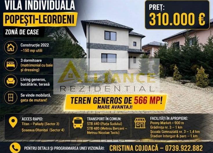 Vila Individuala 566 mp Popesti Mobilata si Utilata - Poză 1