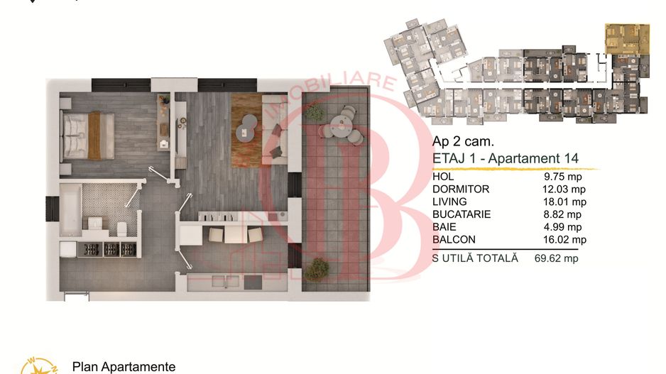 Apartament 2 camere modern Titan-Pallady Parcare Gratuita - Schiță 2