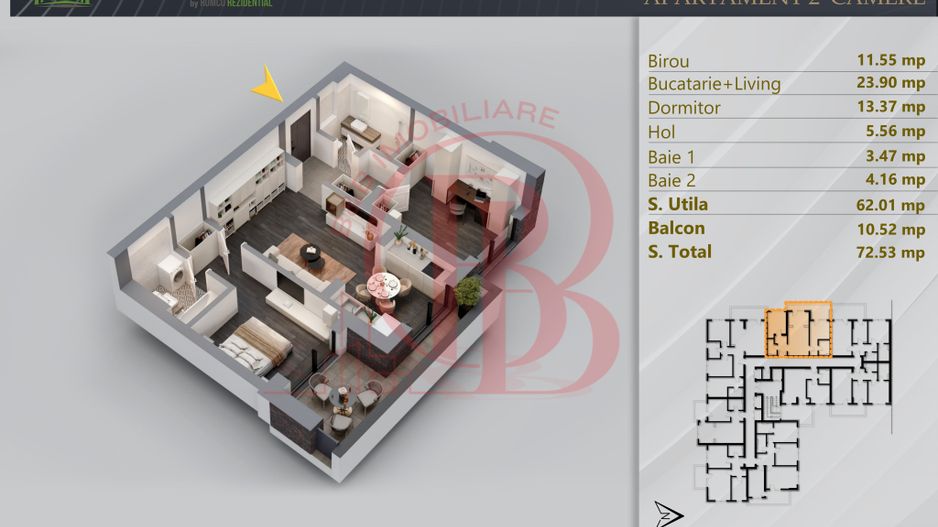 Apartament 3 camere Proiect Premium Independent Energetic - Schiță 2