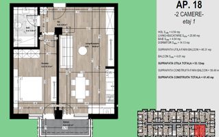 Apartament nou de vânzare Otopeni – 2 camere, balcon, parcare inclusă - Schiță 7