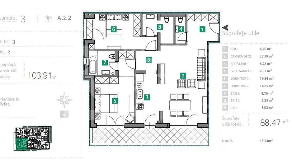 Vânzare, apartament, 3 camere, zona Sisești, București - Schiță 10