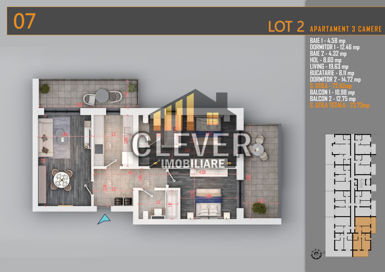 Apartament 3 Camere Decomandat, 2 balcoane, Comision 0%, Pallady - Schiță 8