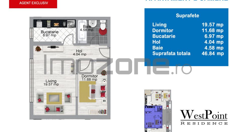 Apartament 2 Camere, 47 mp. centrala proprie, Militari - Pacii, comision 0% - Poză 19