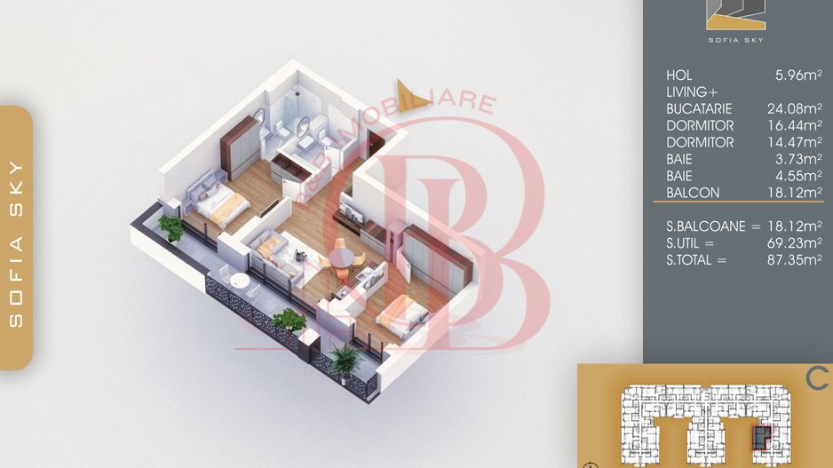 Apartament 3 camere cu 2 bai Finalizat 7 min Metrou Teclu - Schiță 3