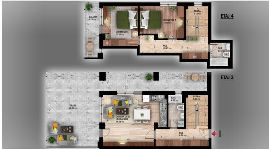 DUPLEX 3CAM. CU LIVING OPEN-SPACE IN BLOC PREMIUM P+4, FINALIZAT! - Poză 2