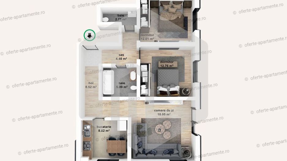 Calea Surii Mici | Apartament 3 camere - La Cheie - Intabulat - Poză 9