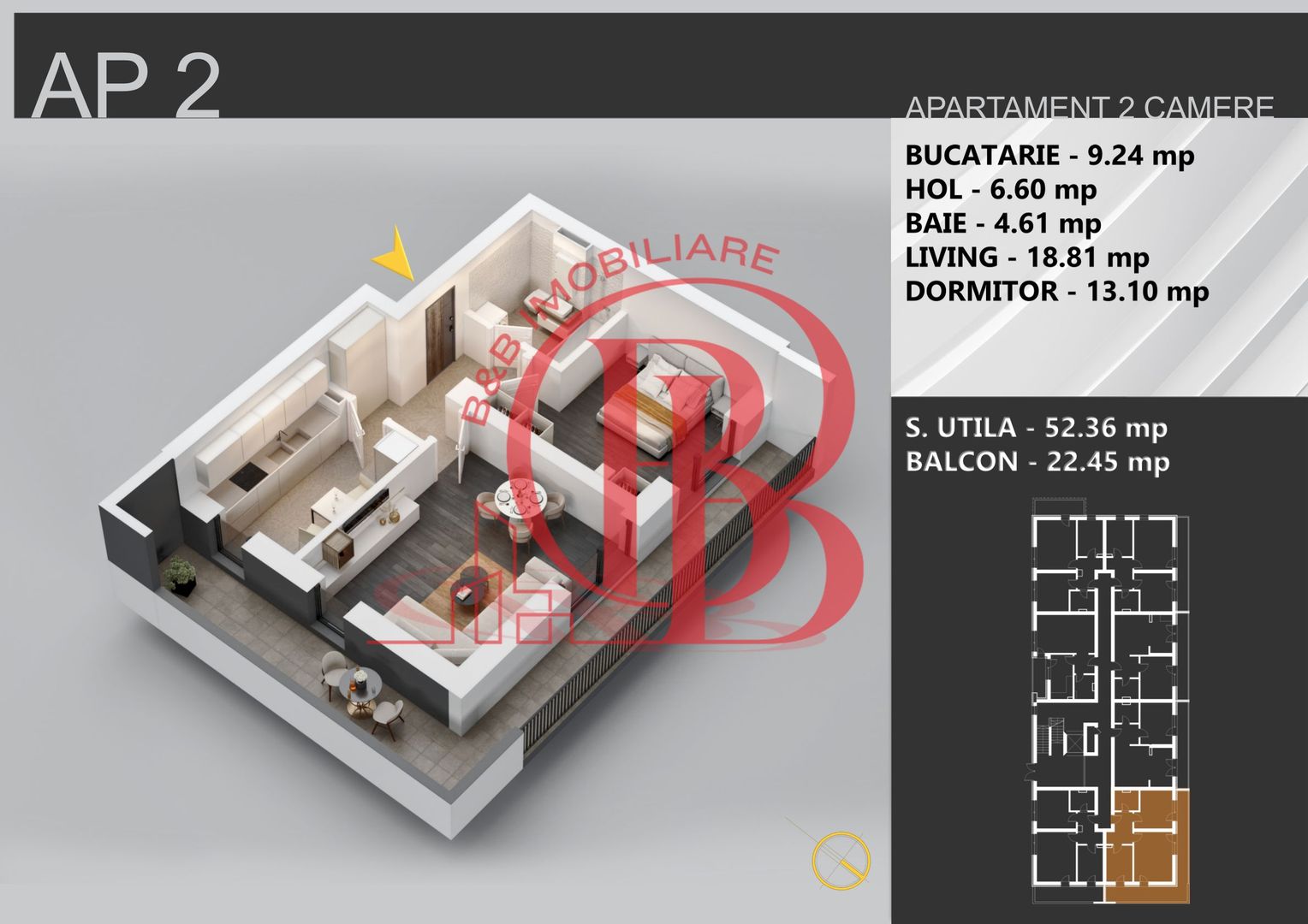 Apartament 2 camere bloc boutique Theodor Pallady - Schiță 2