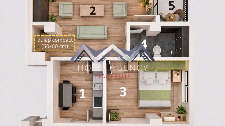 Apartament 2 camere – Otopeni central | Parcare subterană inclusă - Schiță 1