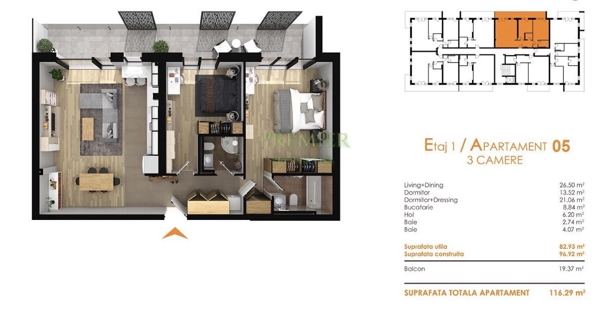 Apartament 3 camere 83 mp balcon generos 1 parcari zona linistita - Poză 27