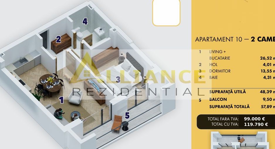 Apartament 2 camere de vanzare | Ansamblu nou | Comision 0% - Poză 2