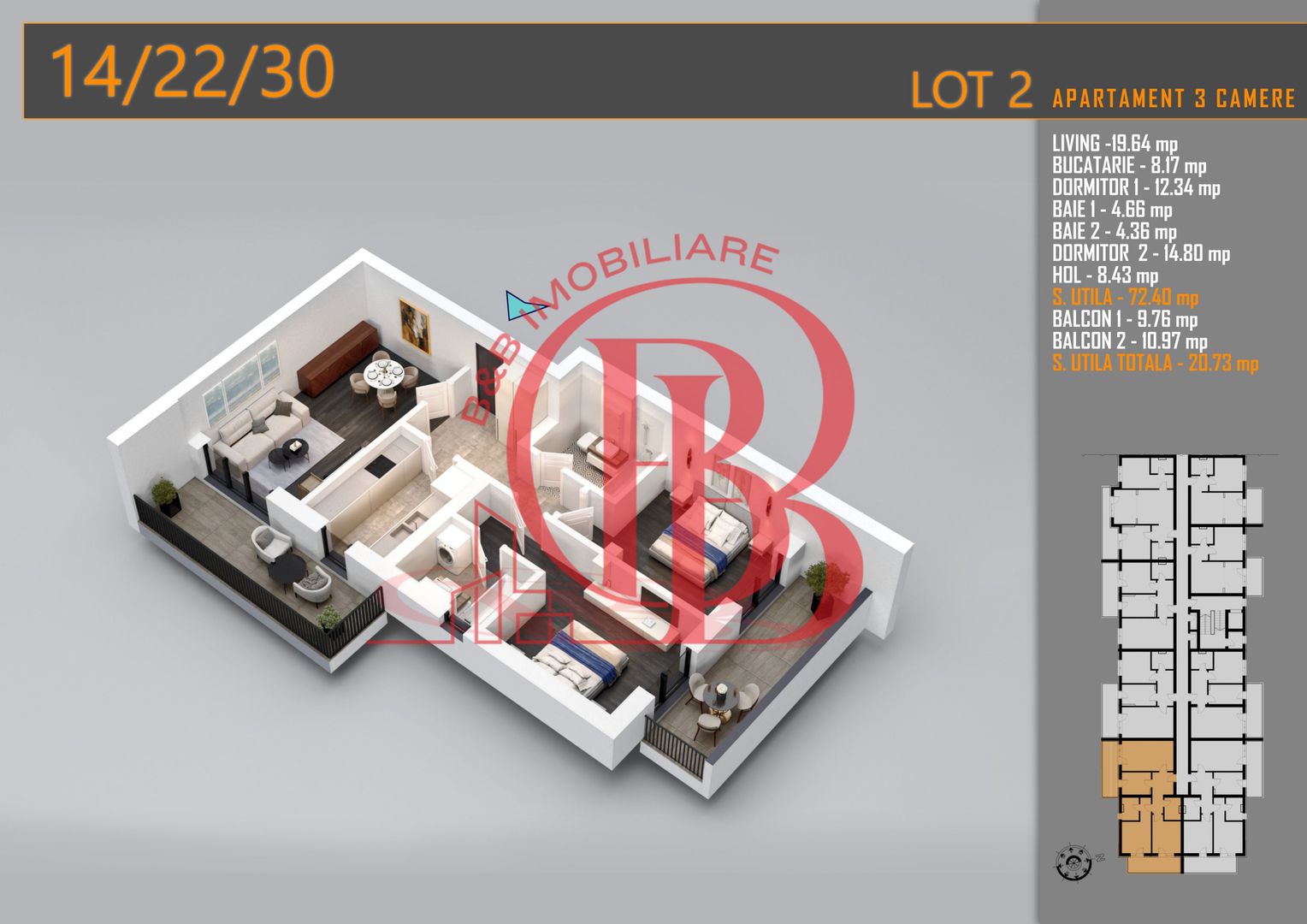 Apartament 3 camere Titan Th. Pallady-Sector 3-Metrou Teclu - Schiță 2
