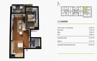 Apartament 2 camere, etaj intermediar, vedere panoramica, zona Sopor! - Poză 3