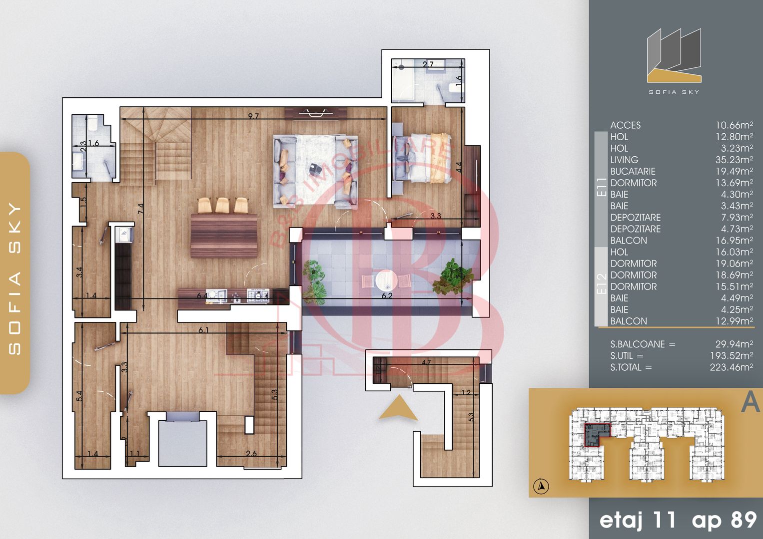 Apartament 5 camere Scara interioara Bloc Finalizat Pallady - Schiță 5