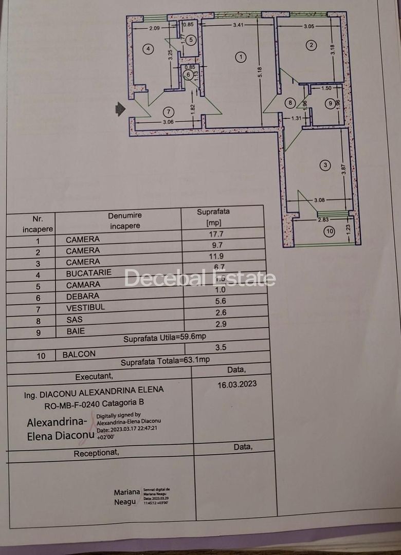 Metrou 1 Decembrie La 3 Minute !  - Apartament 3 camere etaj 2/4 63mp - Schiță 13