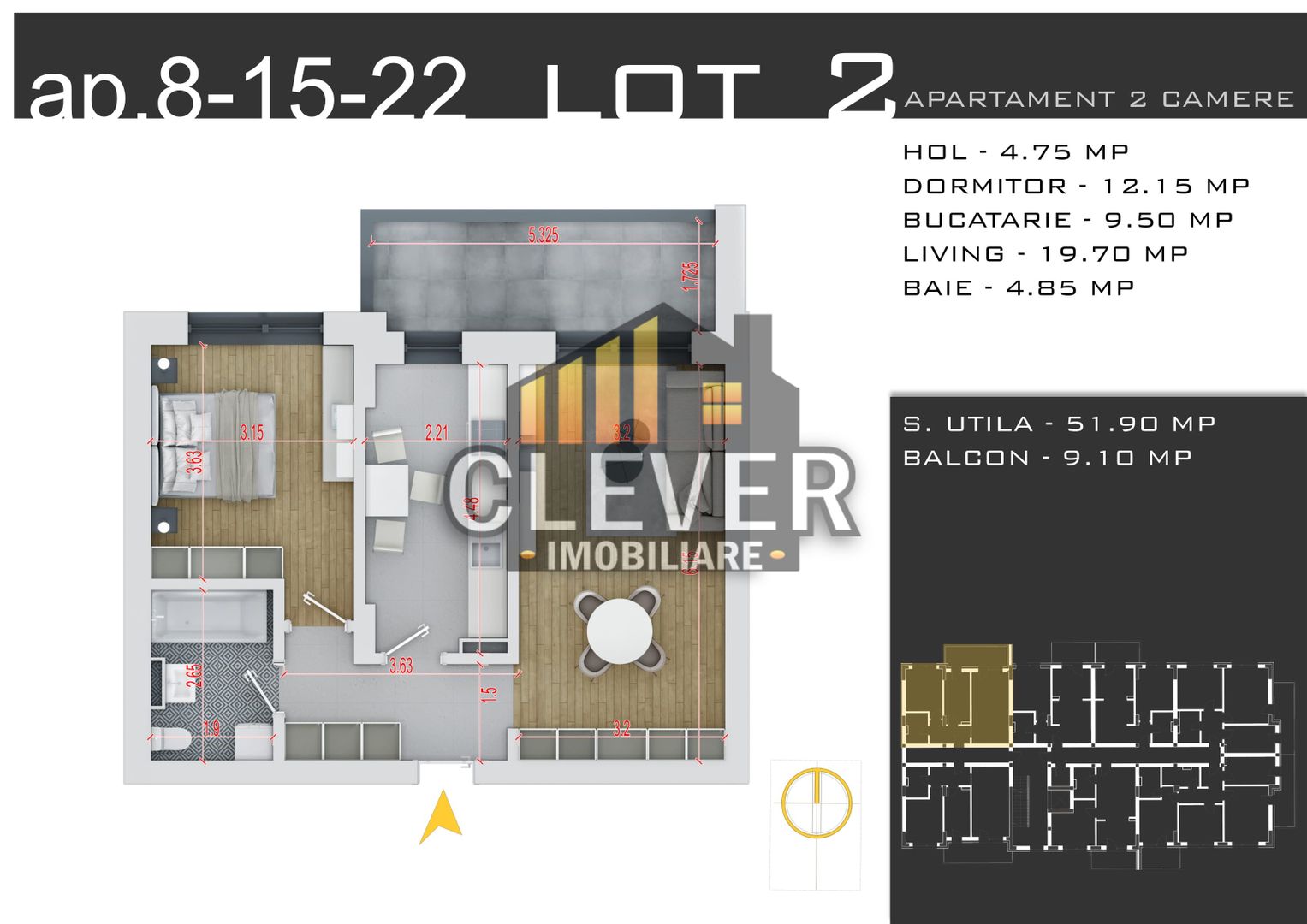 Apartament 2 camere Theodor Pallady, metrou Teclu - Comision 0% - Schiță 12