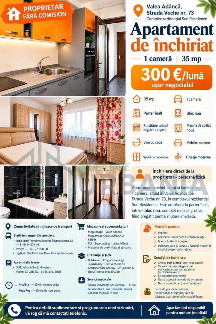 Apartament 1 cameră de închiriat în Valea Adanca, Iași - modern - Poză 1