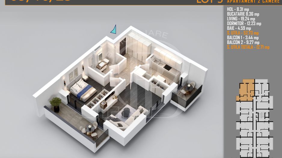 Apartament decomandat 2 camere Titan-Pallady-Metrou Teclu - Schiță 2