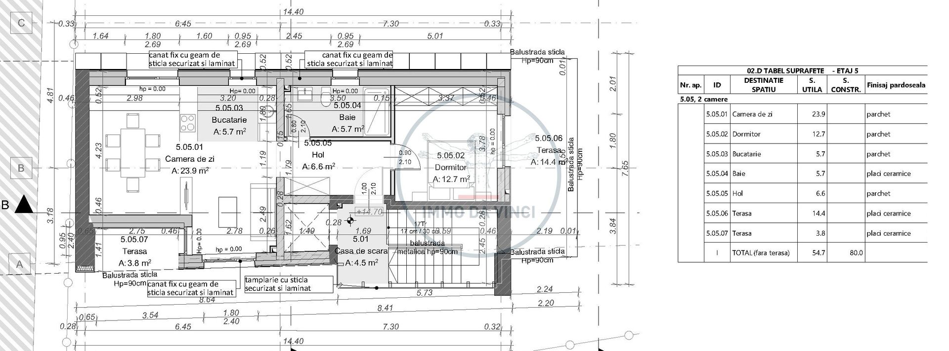 Apartament exclusivist 2 camere, 18mp terase, singur pe etaj Marasti - Schiță 4