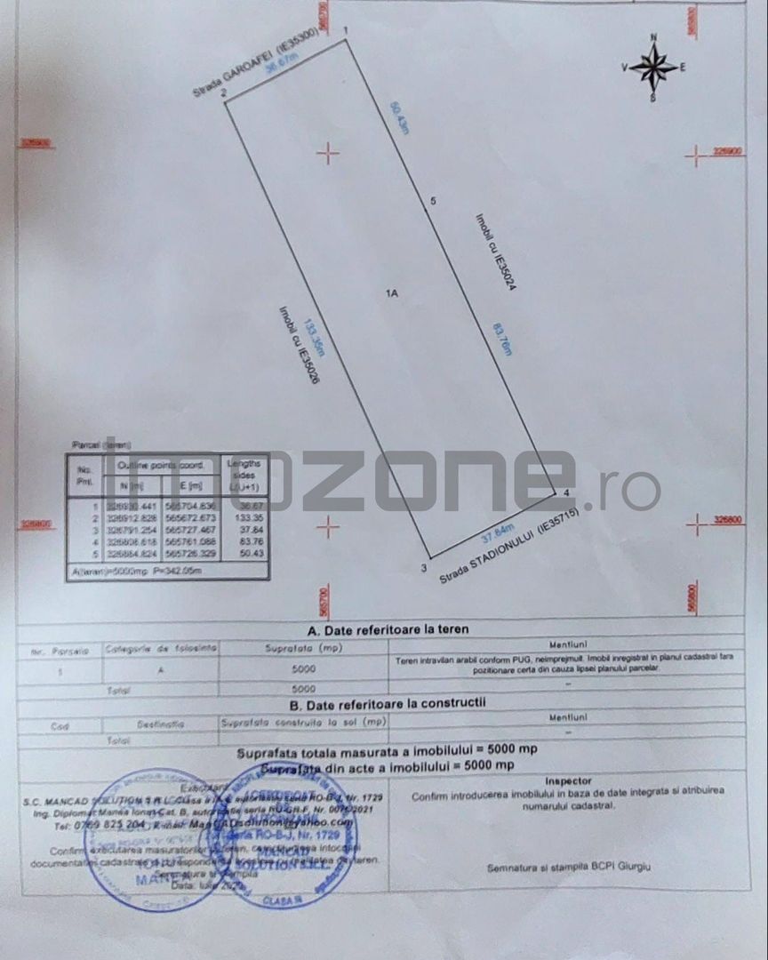 Teren intravilan 5000 mp, deschidere 37 mp, utilitati in zona 60 metri - Poză 3