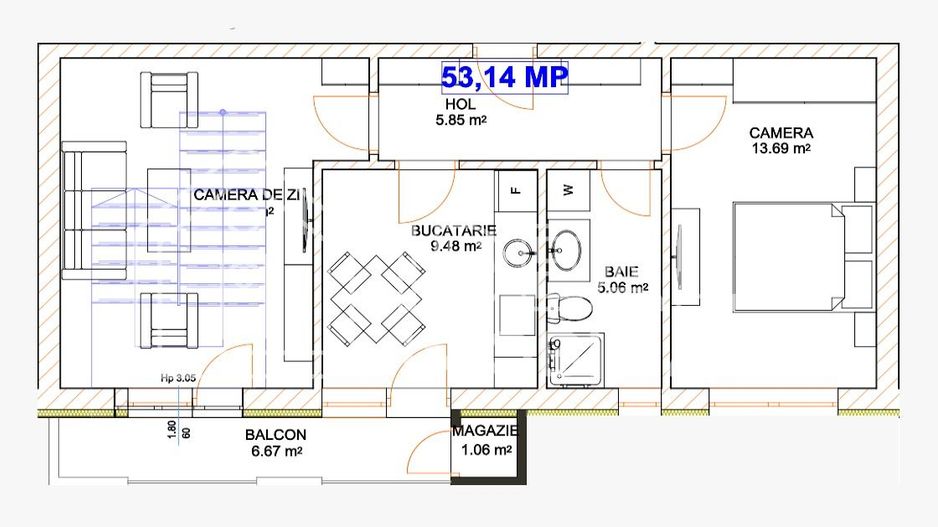 Apartament 2 camere in zona Dedeman, Doamna Stanca - Schiță 4