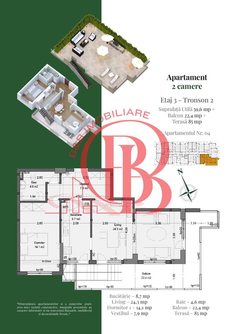 Apartament 2 camere | Rooftop Privat | Pallady Metrou Teclu - Schiță 2