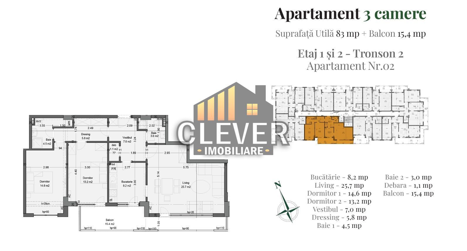 Apartament 3 Camere, 83 mp + Balcon 15 mp, Finisaje Premium - Poză 1