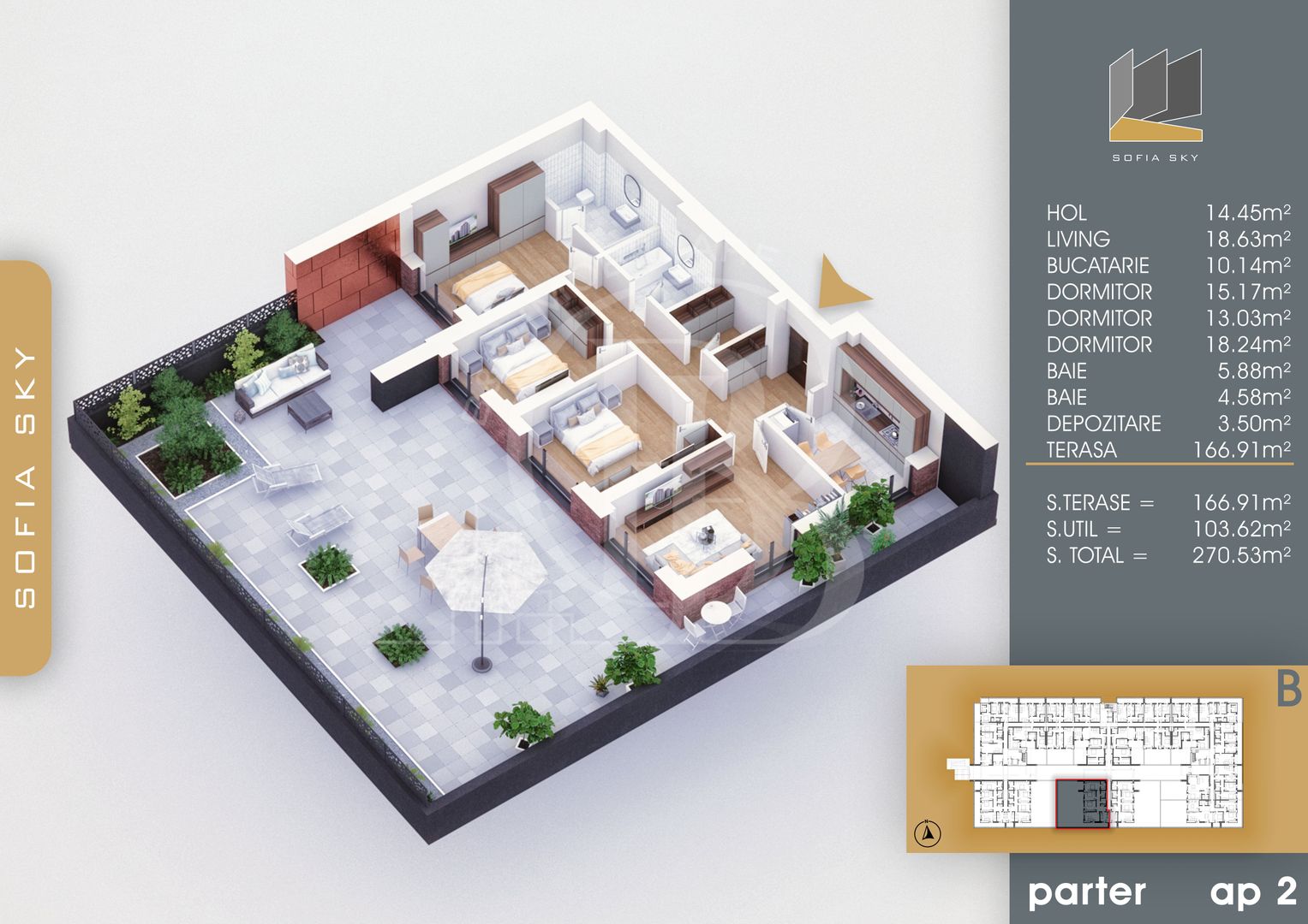 Titan-Pallady 4 camere cu terasa generoasa Bloc Finalizat - Schiță 2