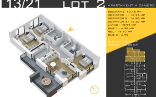 4 camere  Titan Pallady  Metrou Nicolae Teclu - Schiță 1