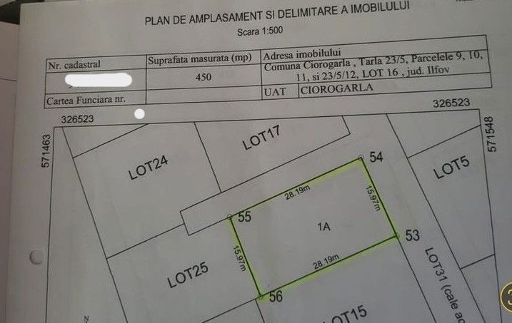 Teren intavilan 450mp in zona Ciorogarla - Poză 1