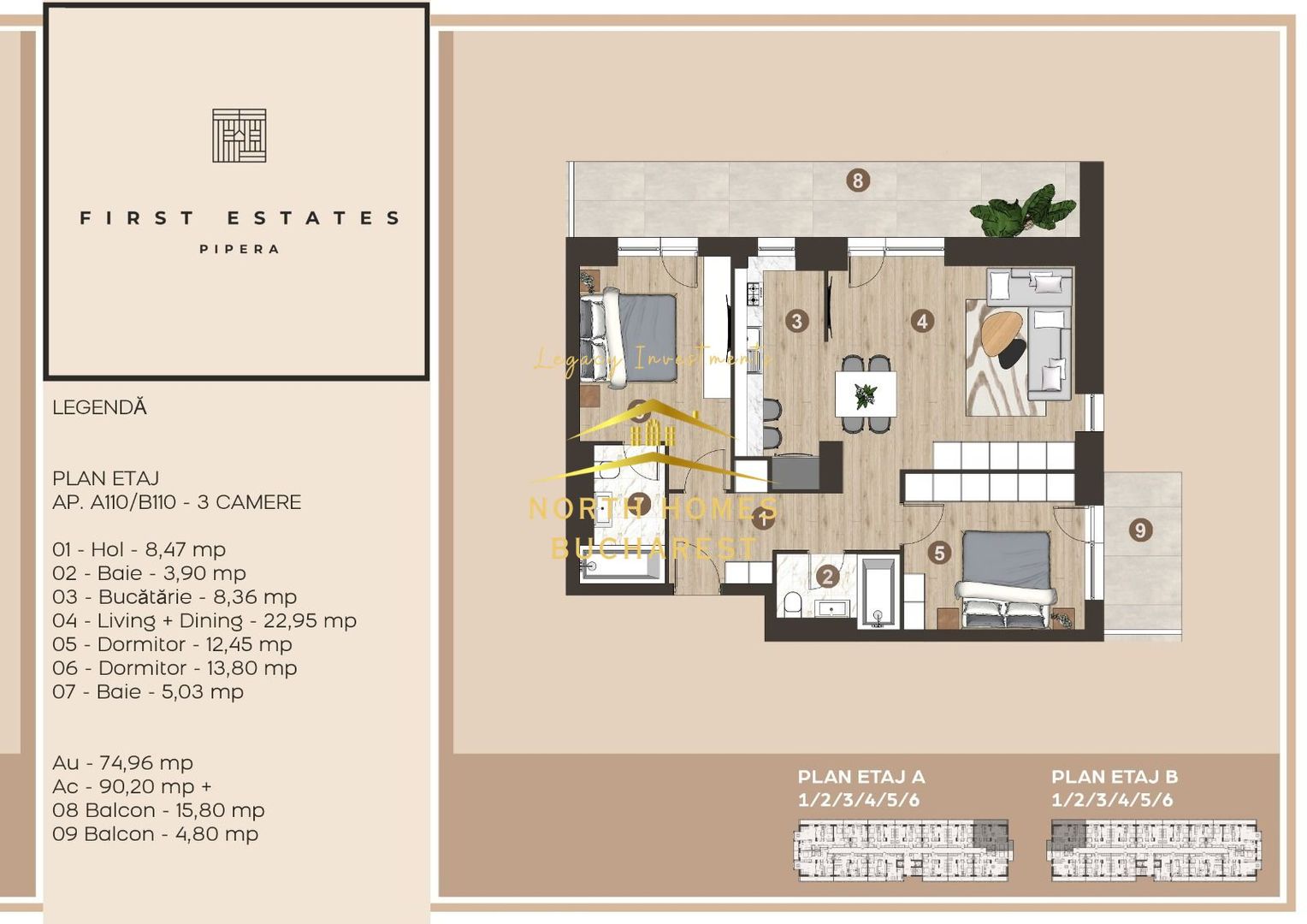 Apratament de inchiriat -3 camere-FIRST ESTATES PIPERA- 2 Balcoane + PARCARE - Poză 30