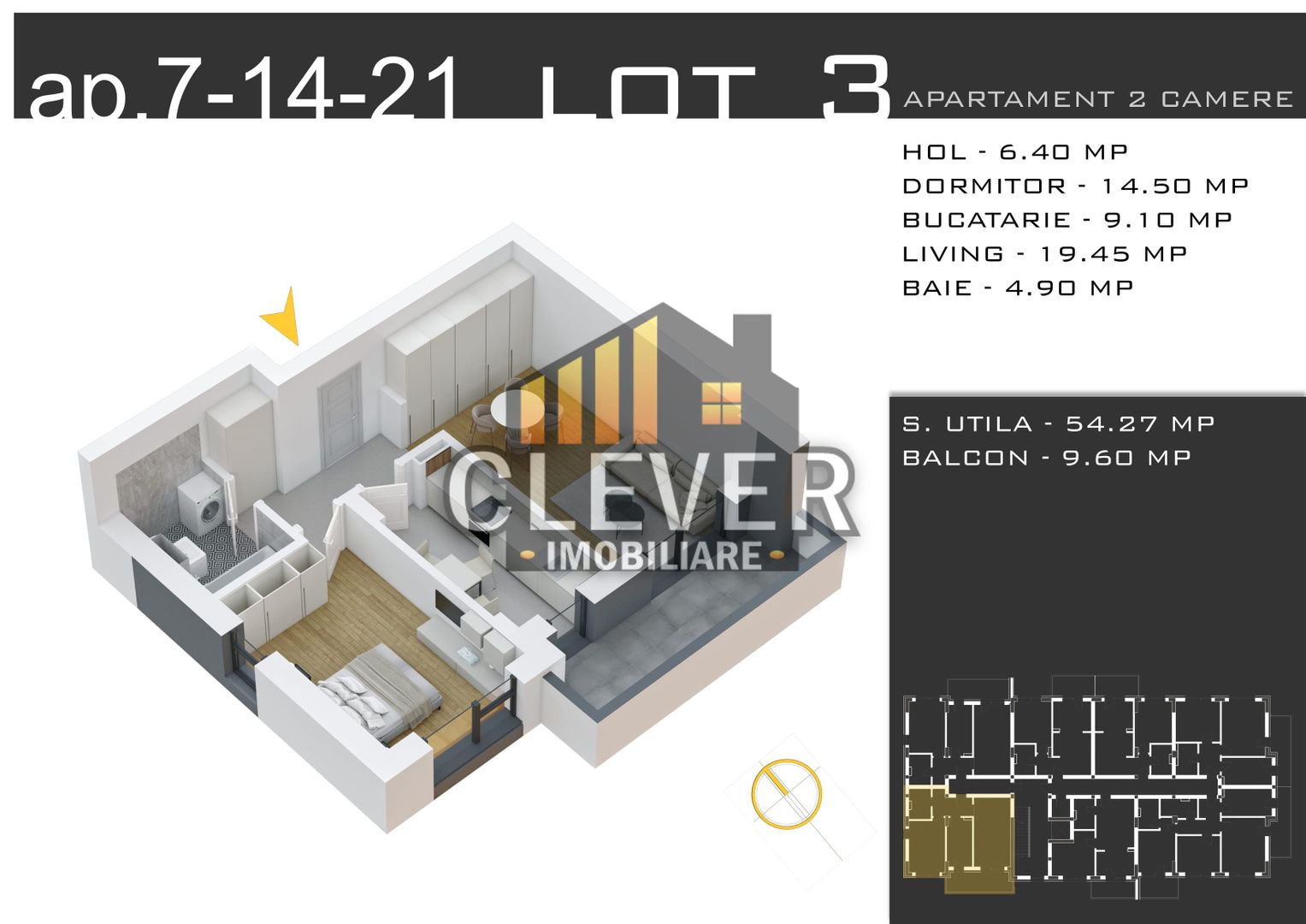 Apartament 2 camere 64 mp, Parcare Bonus comision 0, Pallady - Schiță 8