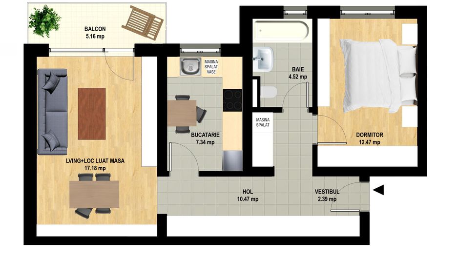 Apartament decomandat 2 camere, loc de parcare inclus - Poză 1