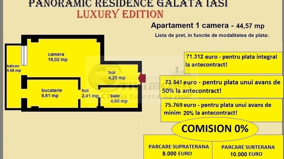 Apartament 1 camera de vanzare in Iasi, Galata, 44,57 mp, bloc nou - Poză 2