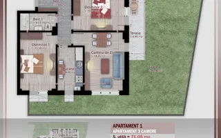 Apartament 3 camere cu gradina proprie 60,9 mp | Pallady | Comision 0% - Schiță 12