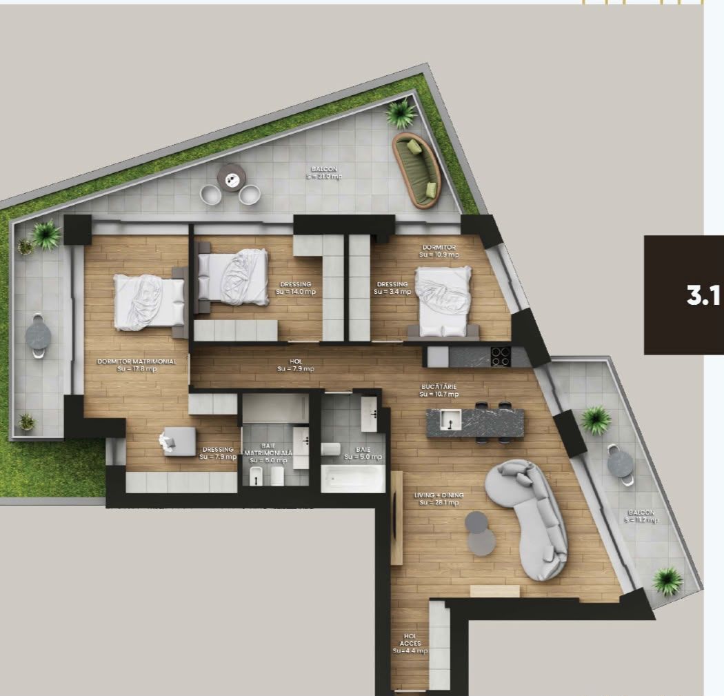 Terase amenajate cu plante! 4 camere lux , vedere piscina 142 mp utili - Poză 6