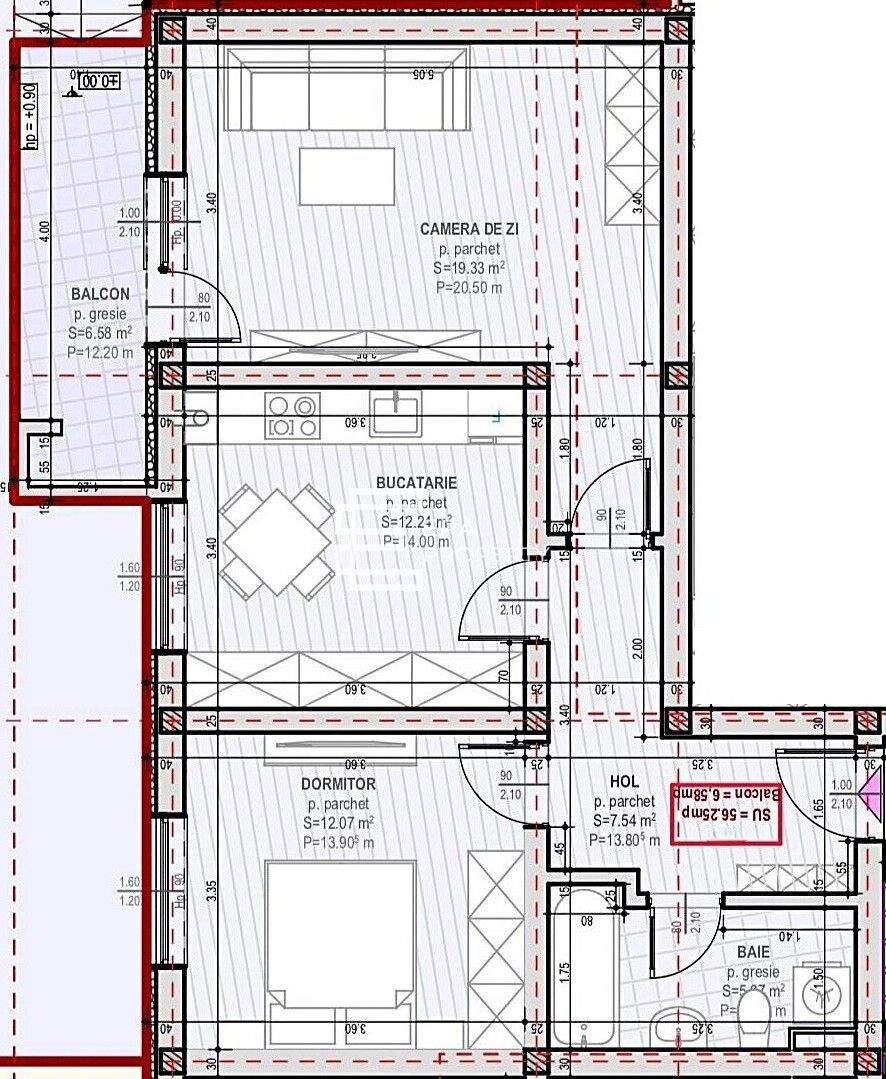 Apartament 2 camere | Etaj 1 | 56.25 mp utili  | Șelimbăr – Zona Unirii - Schiță 12
