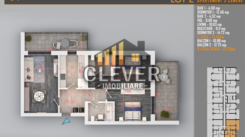 Apartament 3 Camere Decomandat, 2 balcoane, Comision 0%, Pallady - Poză 1