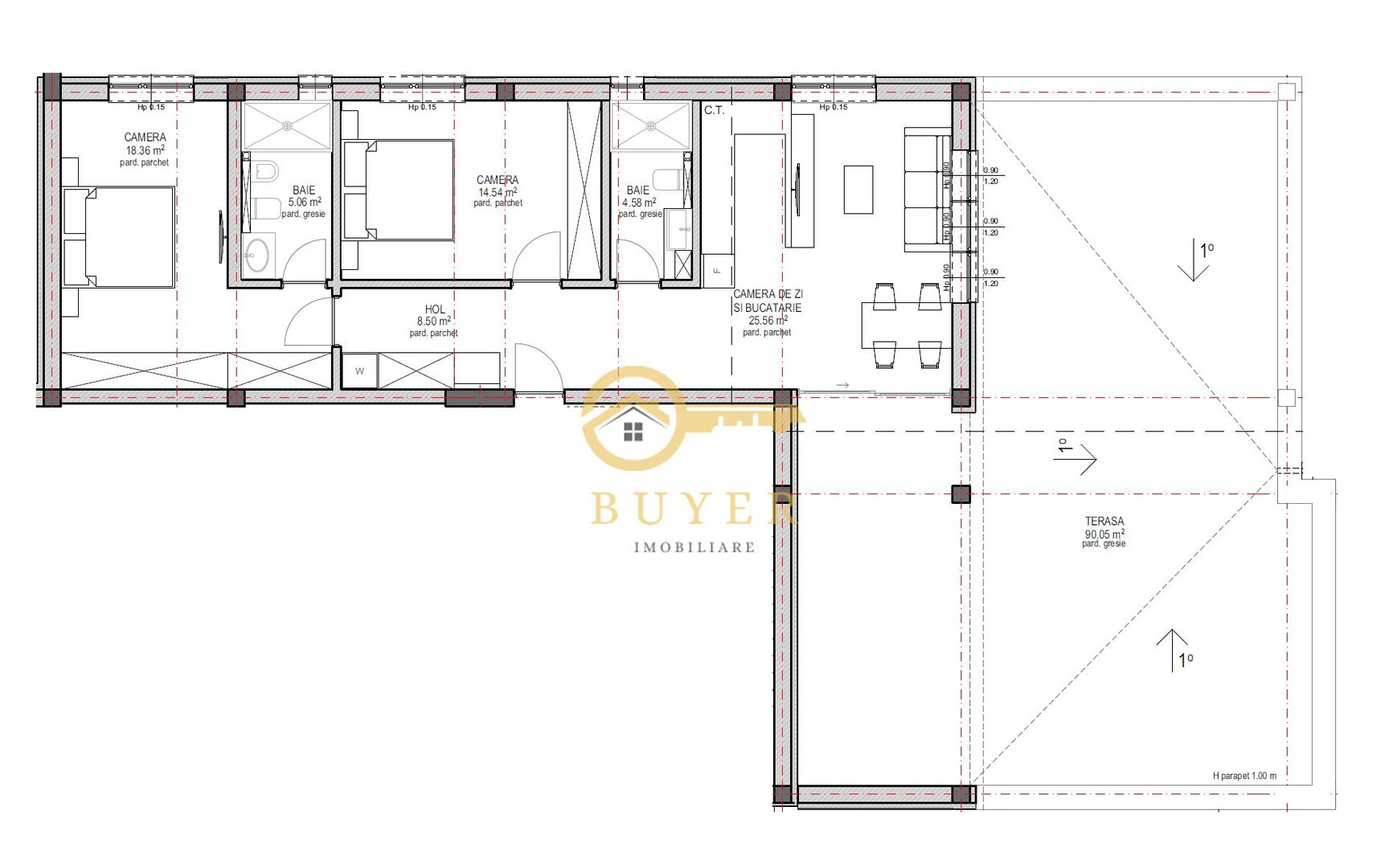 Penthouse cu 3 camere la Lacul lui Binder, terasa superba 91mp - Poză 5