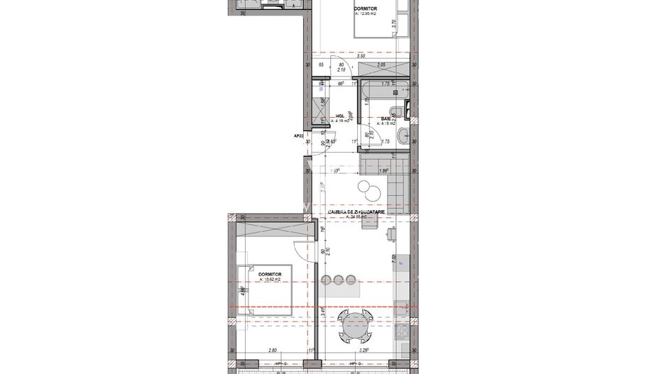 Apartament 3 camere, 2 bai, balcon, aer conditionat - finisat la alb - Poză 10