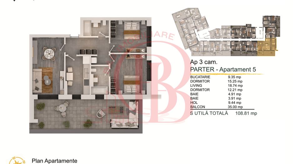 3 camere cu terasa in Theodor Pallady Loc de Parcare BONUS - Schiță 1