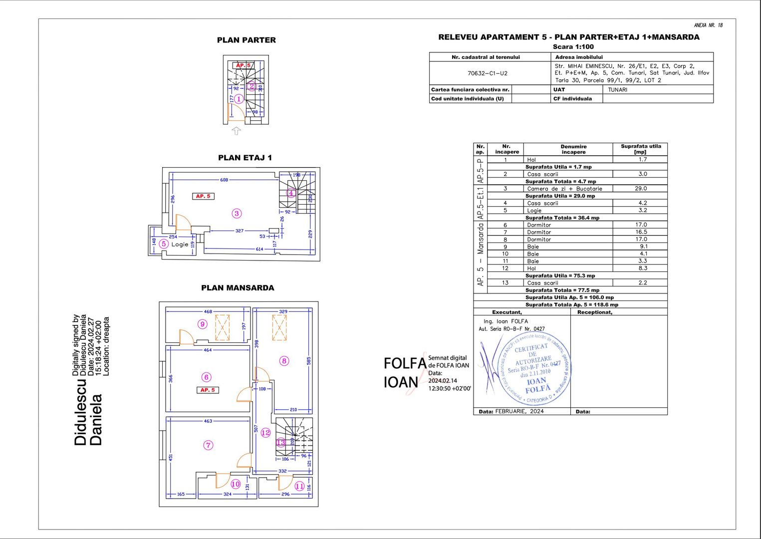 Apartament 5 – 5 camere – 118.6 mp – Parter + Etaj 1 + Mansarda - Poză 1