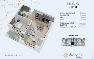 Studio foarte spatios, ideal locuința, direct dezvoltator
